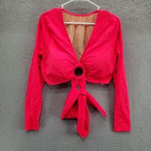 Swimsuits For All O-Ring Long Sleeve Bikini Top Womens Plus Size 24 Pink